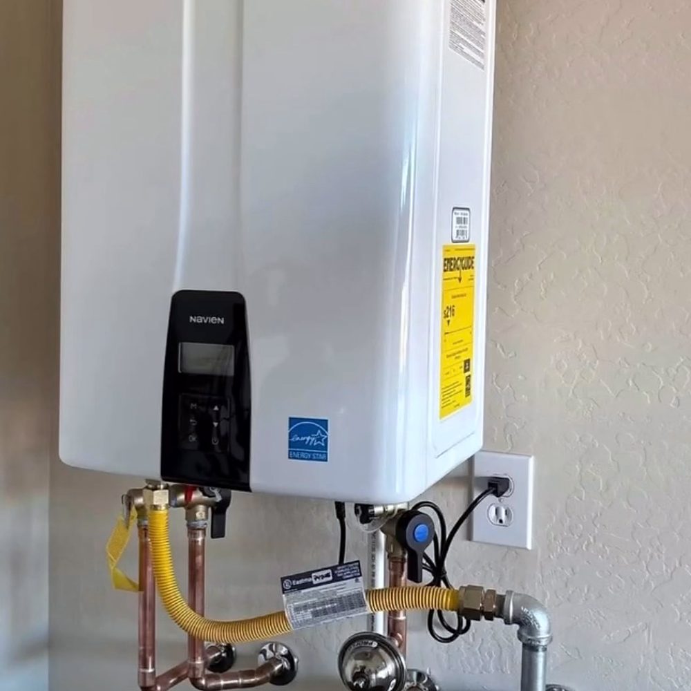 Navien tankless water heater installed with new gas and water lines